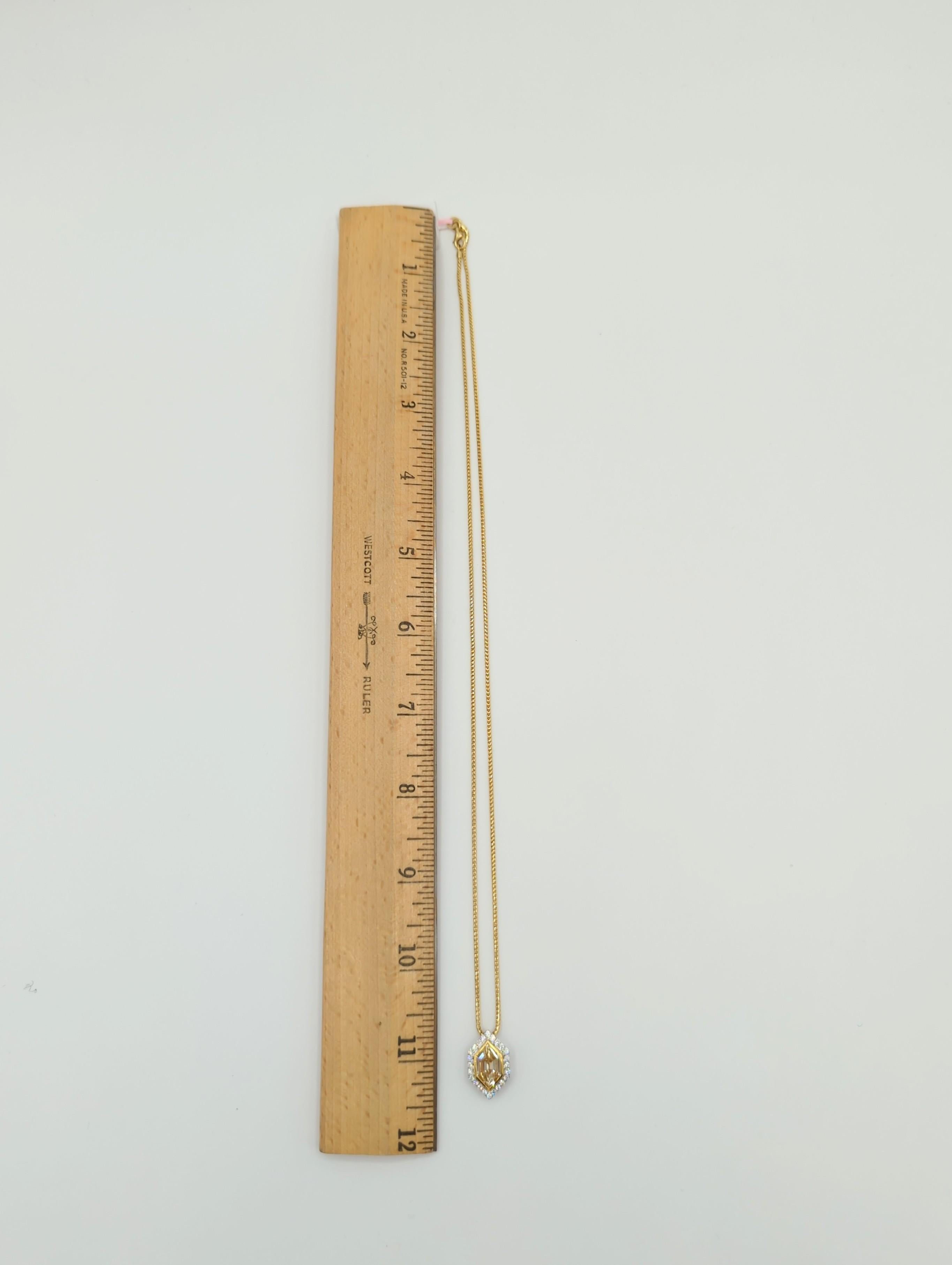 Yellow Diamond Lozenge and White Diamond Pendant Necklace in 14K 2 Tone Gold For Sale 2