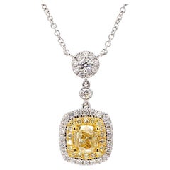 Yellow Diamond Natural Drop Pendant 1.50 Carats GIA 18K White Gold *1 Of A Kind*