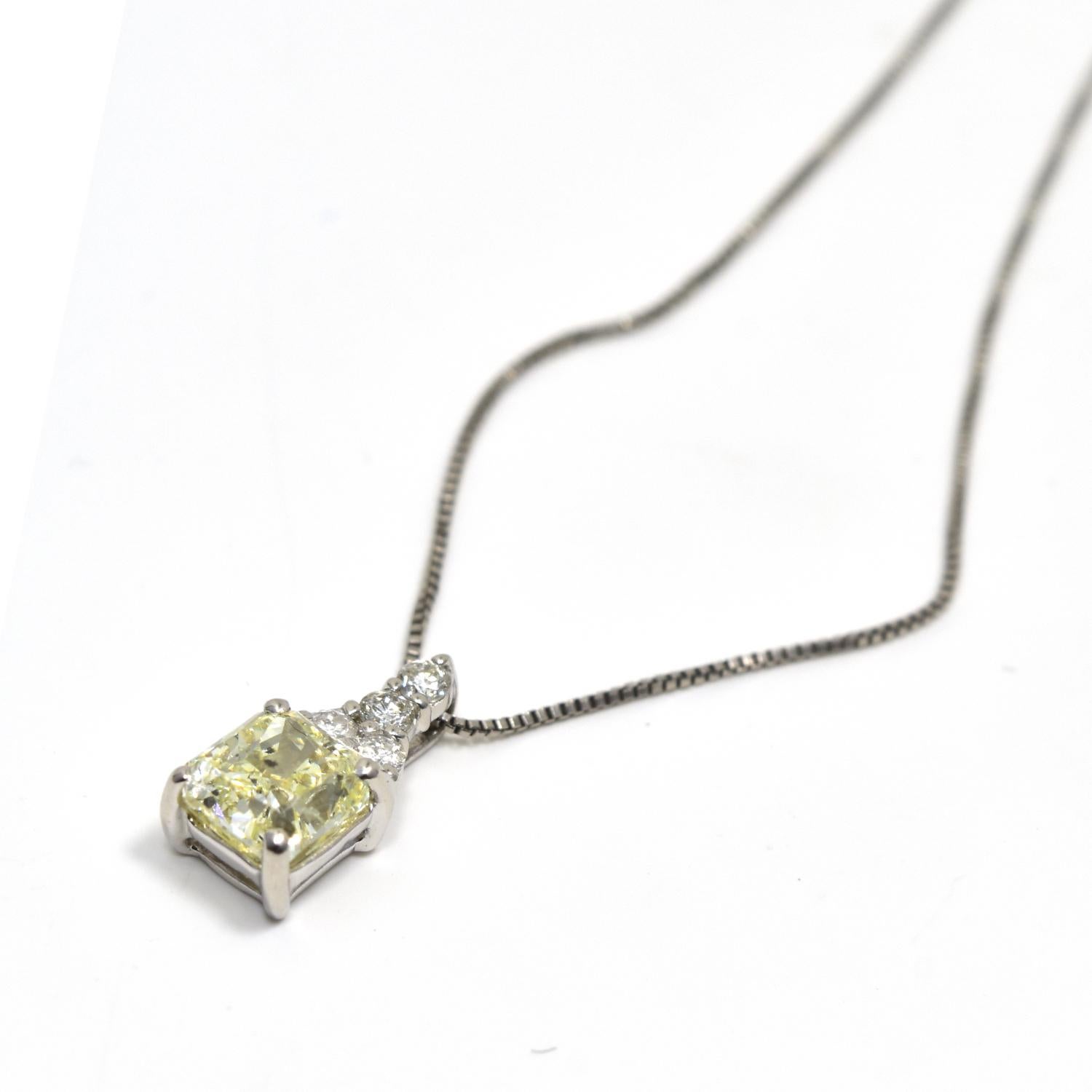 Style: Pendant Necklace

Metal: Platinum

Metal Purity: 850

Stones: Yellow Diamond 1 ctw

White Diamonds .10 ctw

Total Carat Weight: approx. 1.10 ct

Total Item Weight (grams): 2.7

Necklace Length: 16 inches

Includes: Brilliance Jewels Necklace