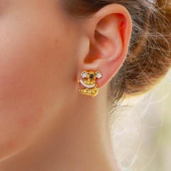 Yellow Diamond & Onyx Koala Clip On Earrings