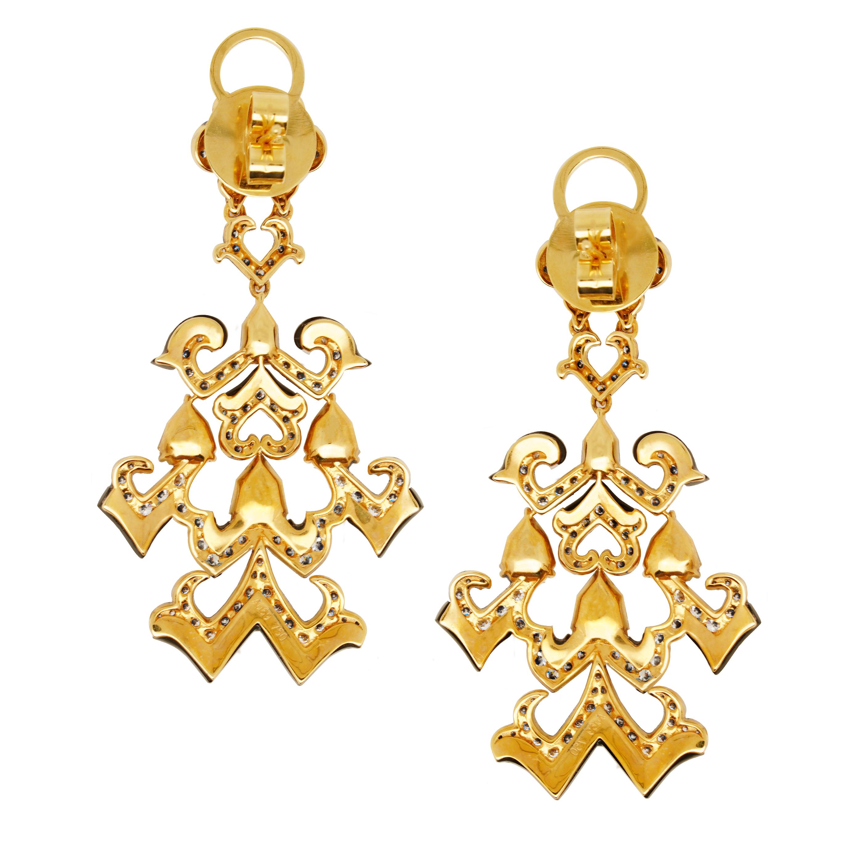 Mixed Cut Yellow Diamond, Onyx & White Diamond Earrings, 18K Gold, Austy Lee For Sale