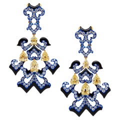 Boucles d'oreilles Austy Lee en or 18 carats, diamant jaune, onyx et diamant blanc