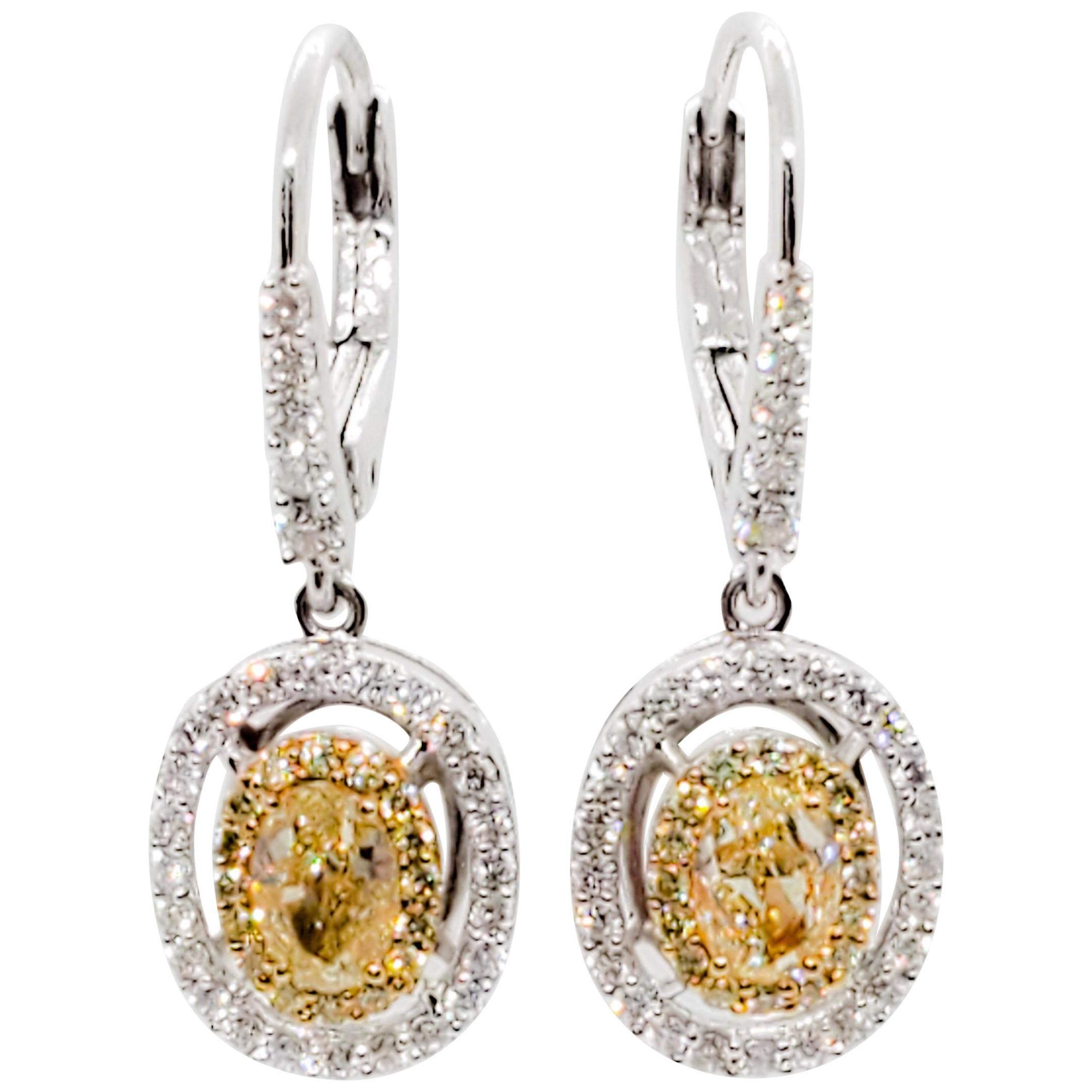 Cat's Eye Chrysoberyl, Diamond and Yellow Diamond Earrings in 18k White ...