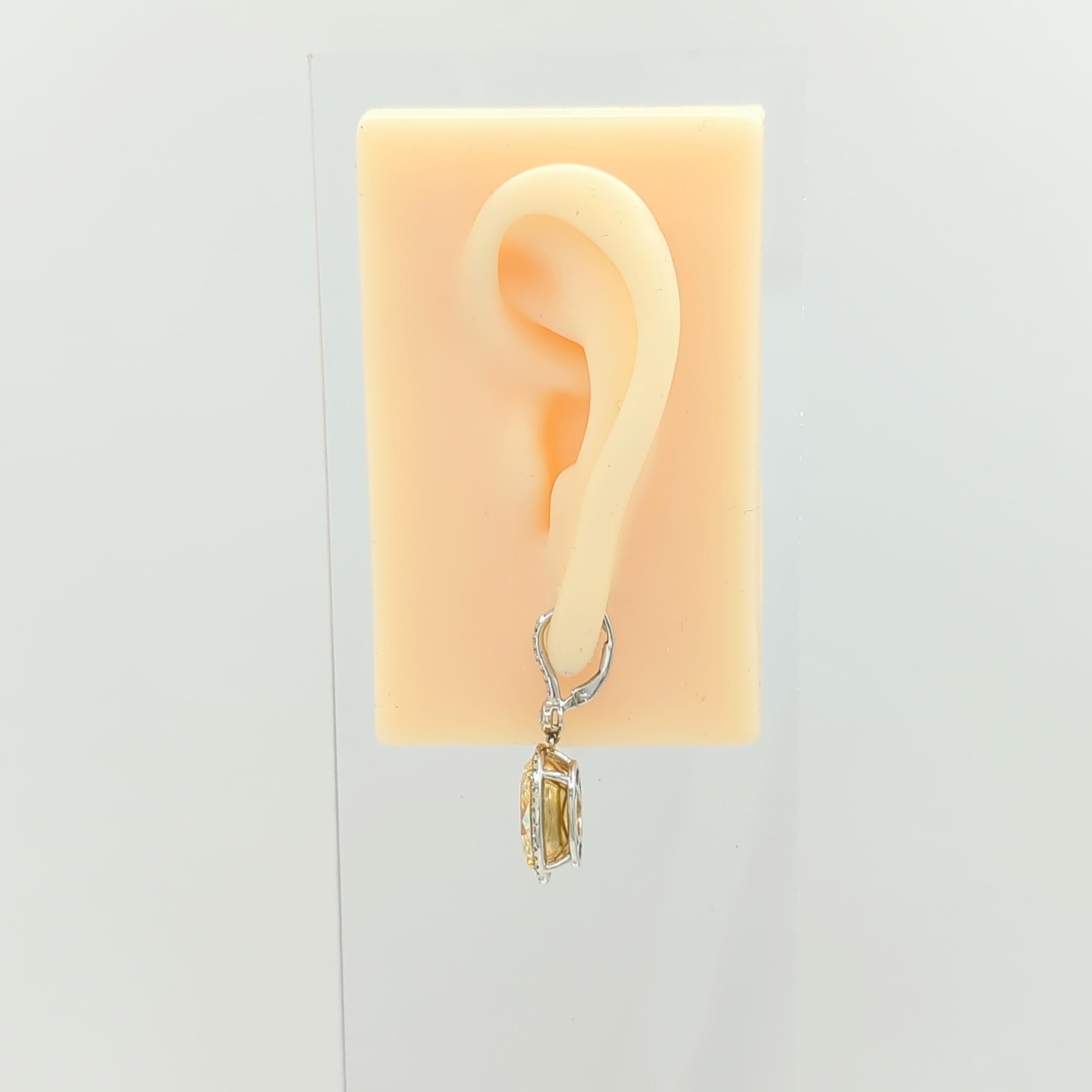 Oval Cut Yellow Diamond Oval Dangle Earrings in 18K 2 Tone Gold For Sale