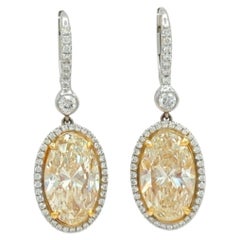 Boucles d'oreilles pendantes en or bicolore 18K et diamant jaune ovale