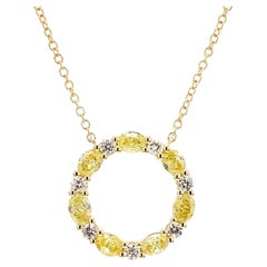 1.67 Carats Intense Yellow Diamond Oval Pendant Necklace 18K Gold *1 Of A Kind*