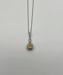 Yellow Diamond Pave Set 14K White Gold Statement Drop Pendant Chain Necklace