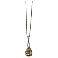 Yellow Diamond Pave Set 14K White Gold Statement Drop Pendant Chain Necklace