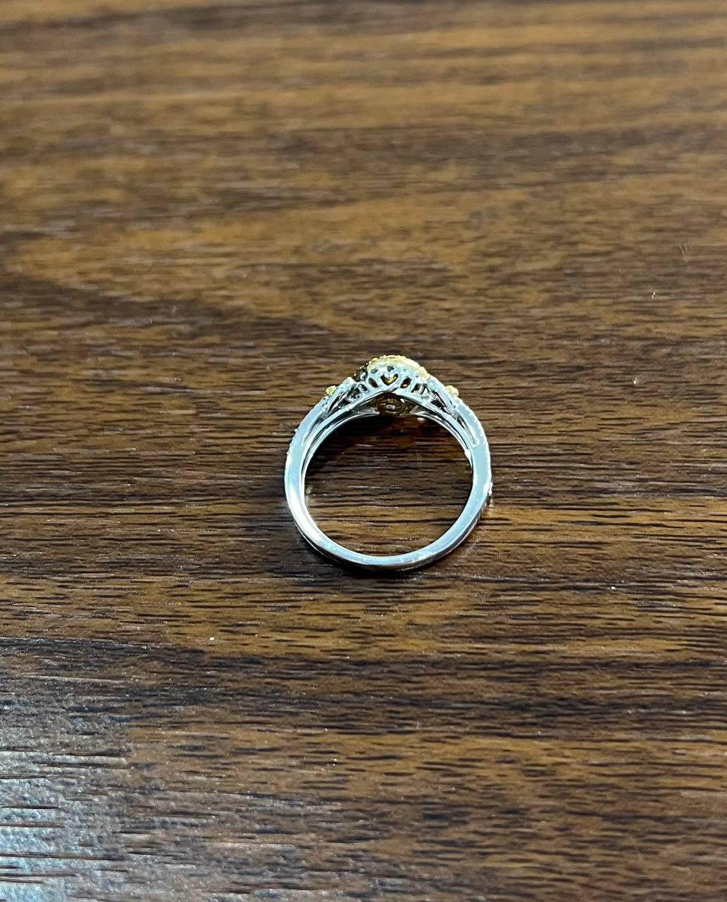 Yellow Diamond Pave Set Halo 14K White Gold Diamond Statement Ring In New Condition For Sale In Oakton, VA