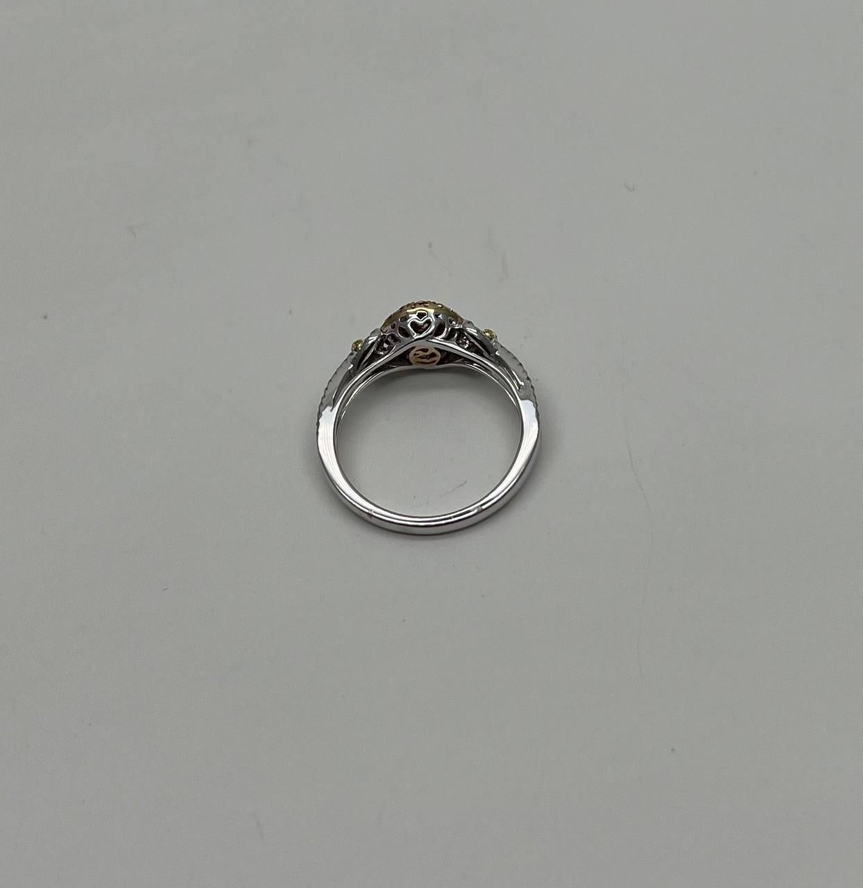 Yellow Diamond Pave Set Halo 14K White Gold Diamond Statement Ring For Sale 2