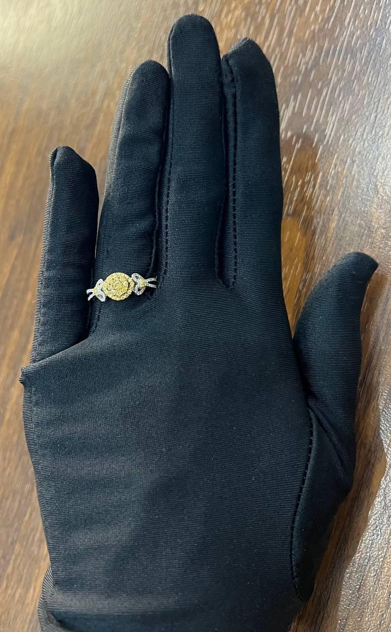 Yellow Diamond Pave Set Halo 14K White Gold Diamond Statement Ring For Sale 3