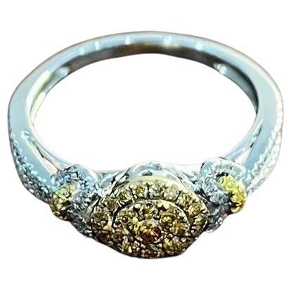 Yellow Diamond Pave Set Halo 14K White Gold Diamond Statement Ring