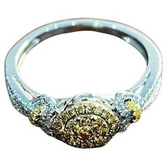 Yellow Diamond Pave Set Halo 14K White Gold Diamond Statement Ring