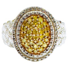 Yellow Diamond Pave Sterling Silver Ring Size 6