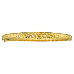Yellow Diamond Pear Domed Bangle Bracelet with Scattered Pavé