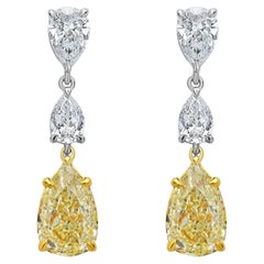 Yellow Diamond Pear Drop Earrings