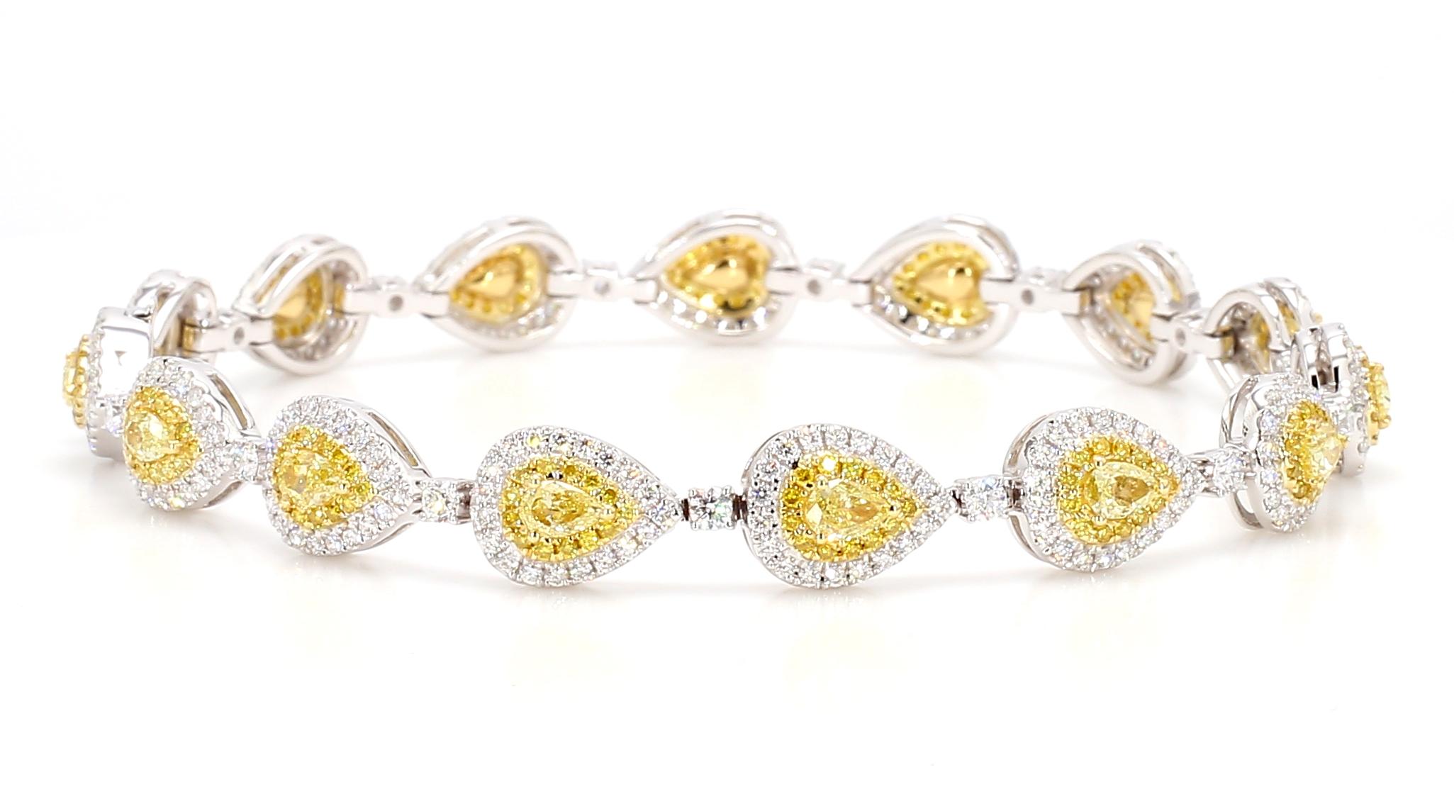 Pear Cut Yellow Diamond Pear Shape Link Bracelet 4.64 Carats Total Weight 18K White Gold