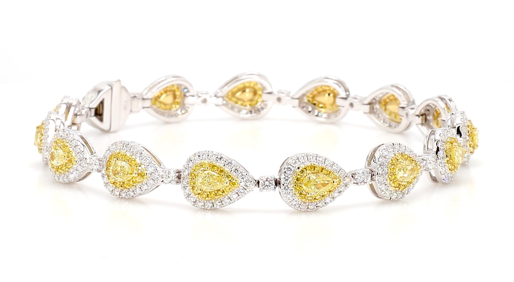 Yellow Diamond Pear Shape Link Bracelet 4.64 Carats Total Weight 18K White Gold In New Condition In New York, NY