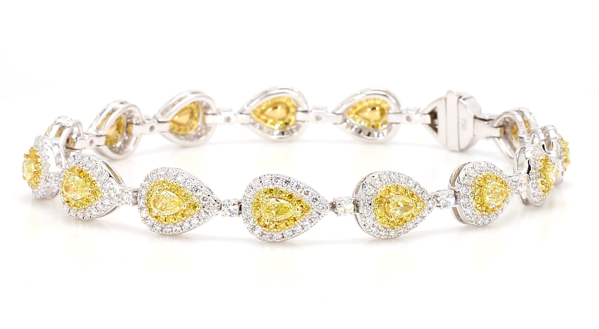 Yellow Diamond Pear Shape Link Bracelet 4.64 Carats Total Weight 18K White Gold 1