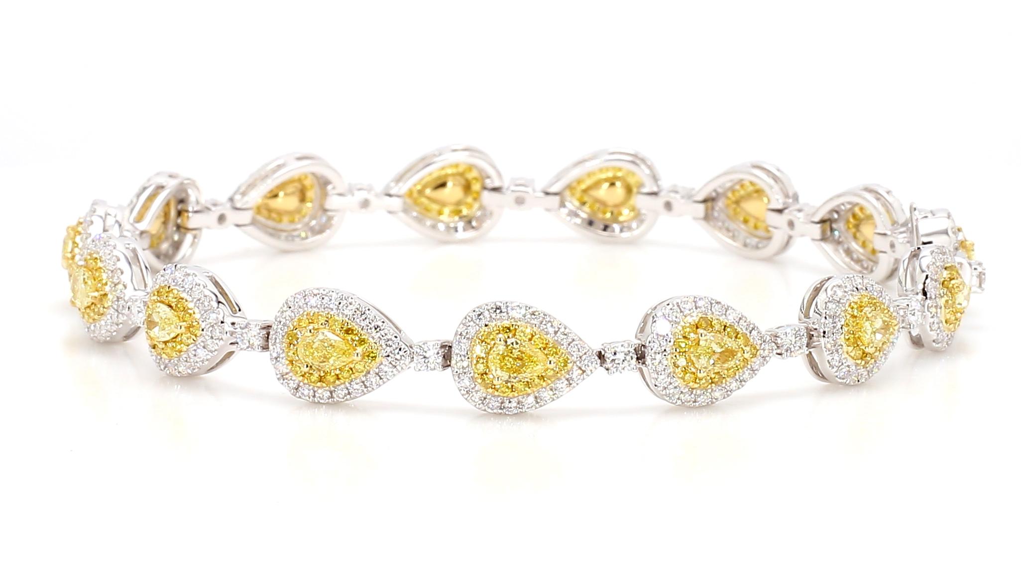 Yellow Diamond Pear Shape Link Bracelet 4.64 Carats Total Weight 18K White Gold 2