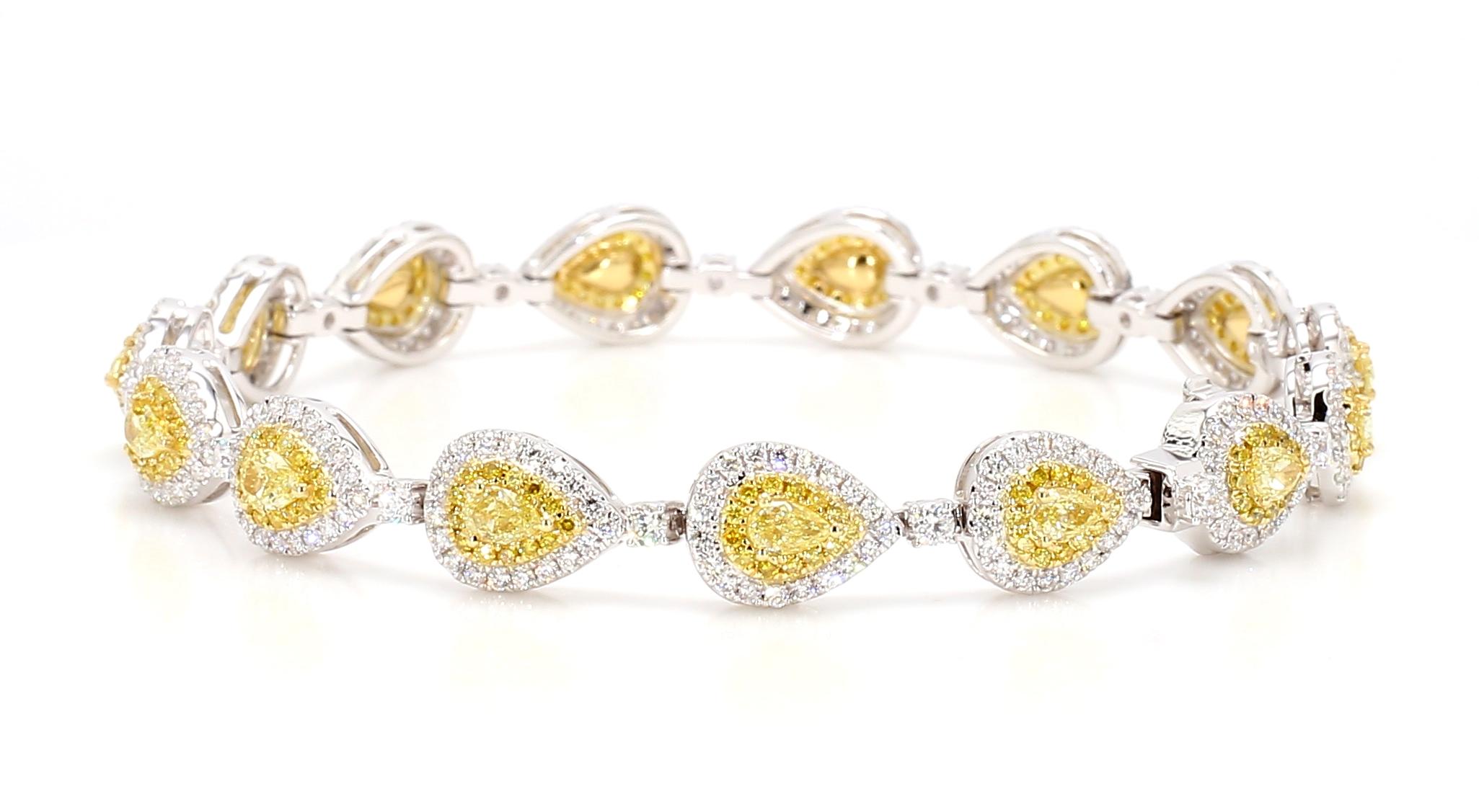 Yellow Diamond Pear Shape Link Bracelet 4.64 Carats Total Weight 18K White Gold 3