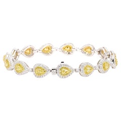 Yellow Diamond Pear Shape Link Bracelet 4.64 Carats Total Weight 18K White Gold