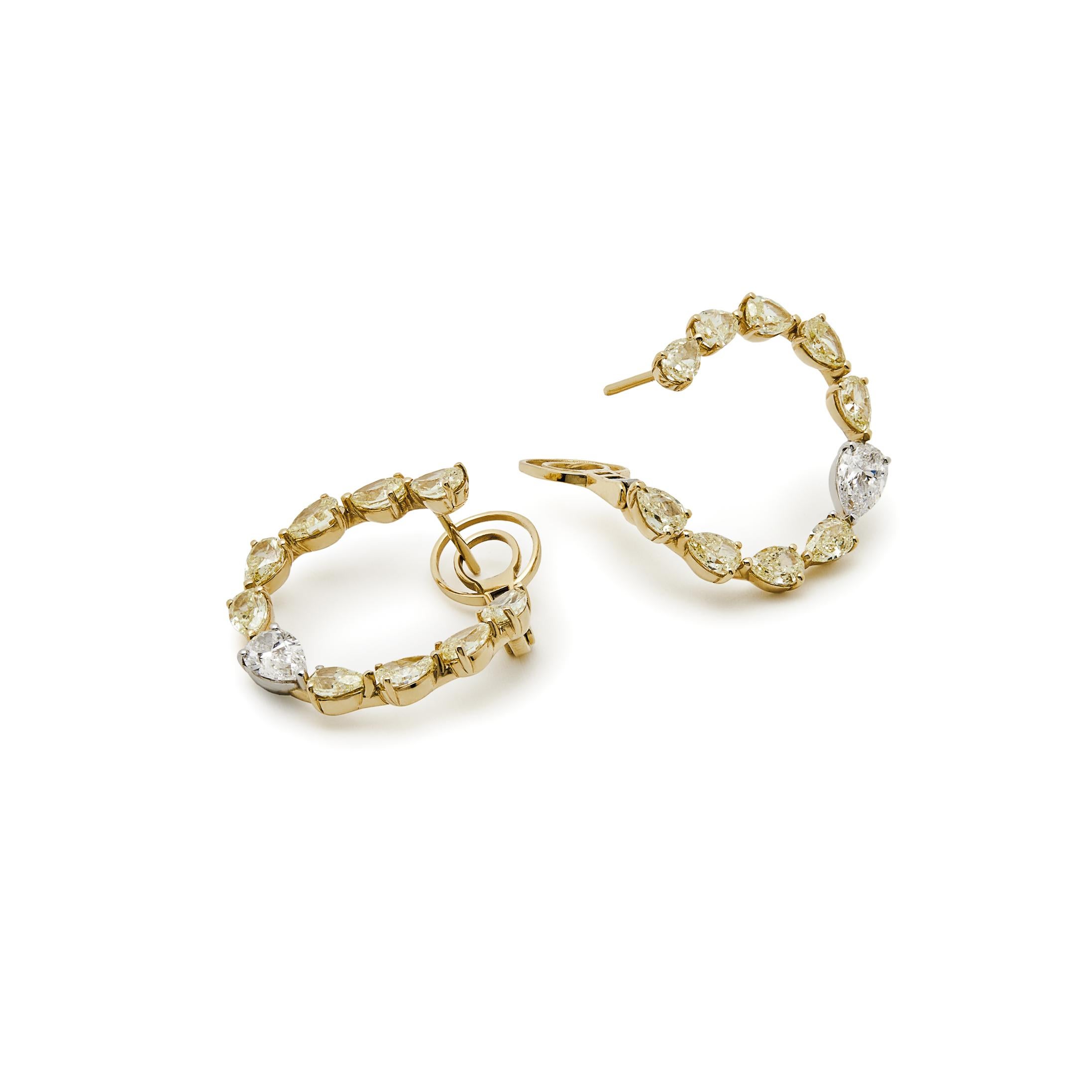 Pear Cut Yellow Diamond Pear-Shaped Hoop Earrings For Sale