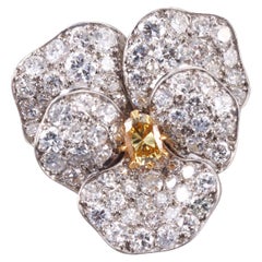 Vintage Yellow Diamond Platinum Gold Pansy Flower Brooch 