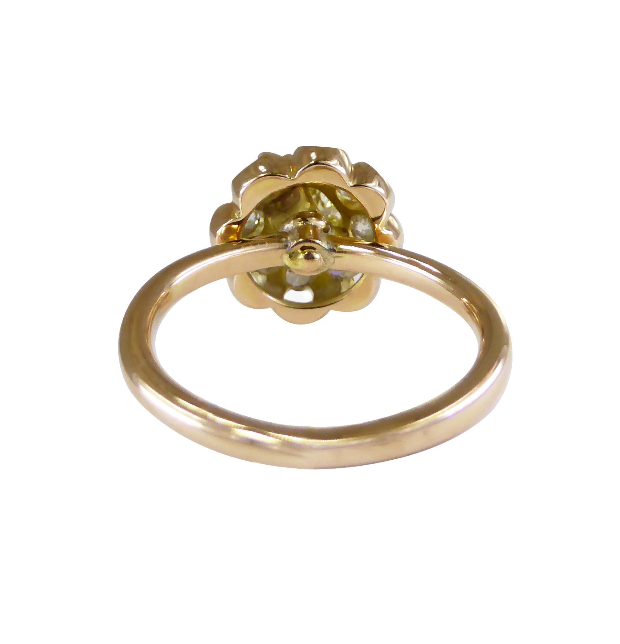 Victorian Yellow Diamond P, Q, R Color G-I Color Old-Mine Cut Daisy Ring