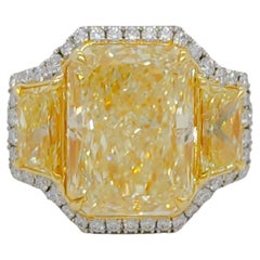 Yellow Diamond Radiant Three Stone Ring in 18k and Platinum