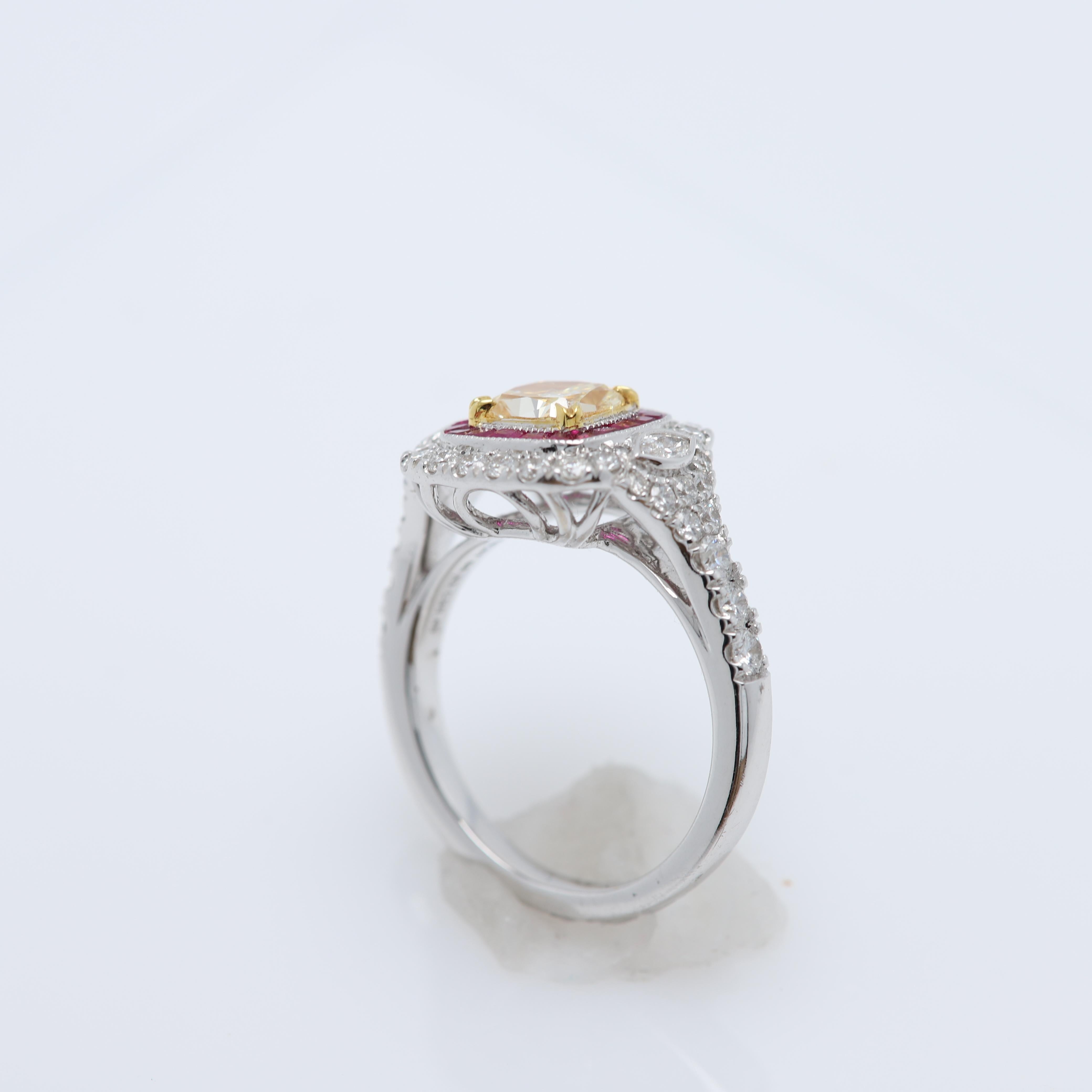 Gelber Diamant & roter Rubin Ring aus 18 Karat zweifarbigem Gold und Diamanten im Angebot 7