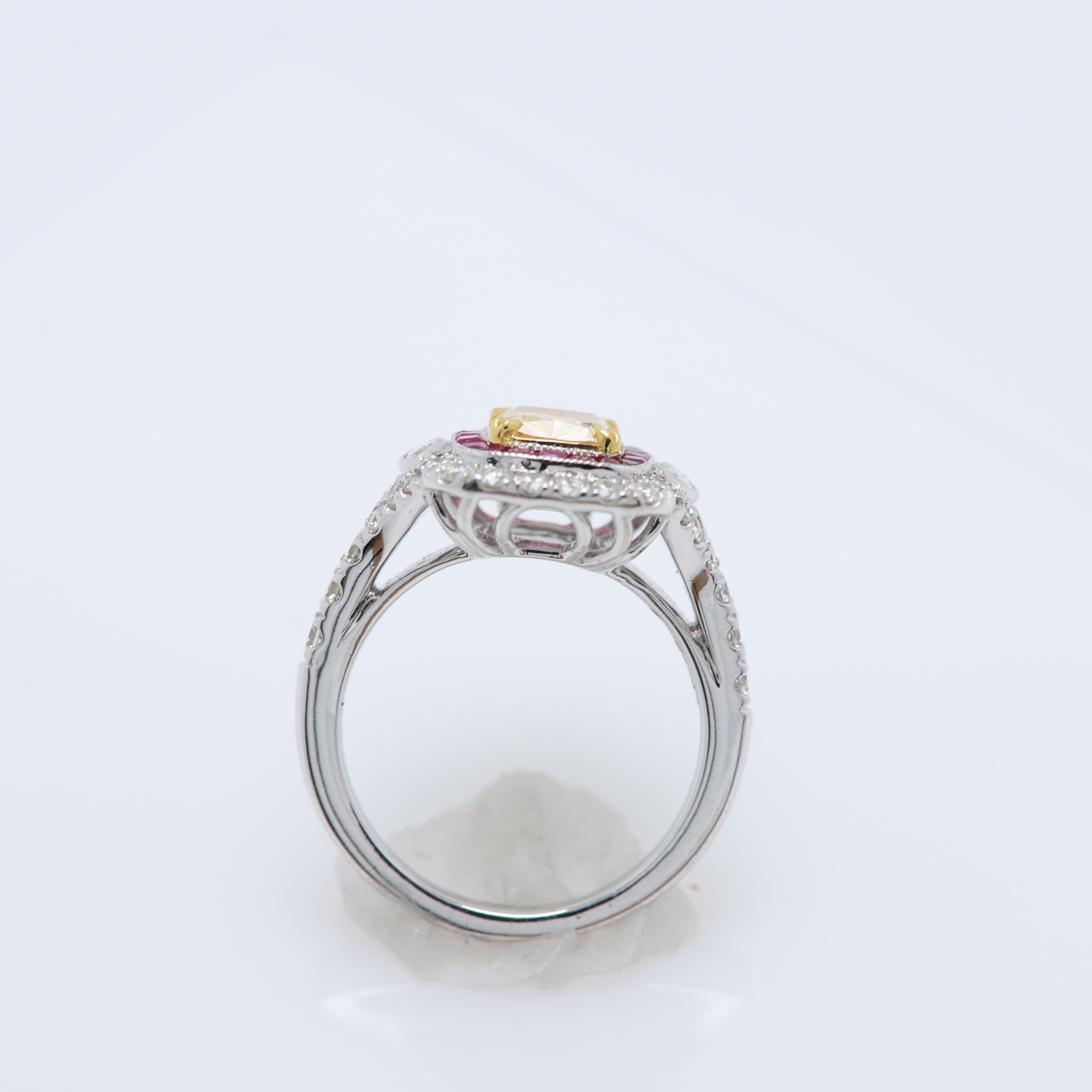 Gelber Diamant & roter Rubin Ring aus 18 Karat zweifarbigem Gold und Diamanten im Angebot 8