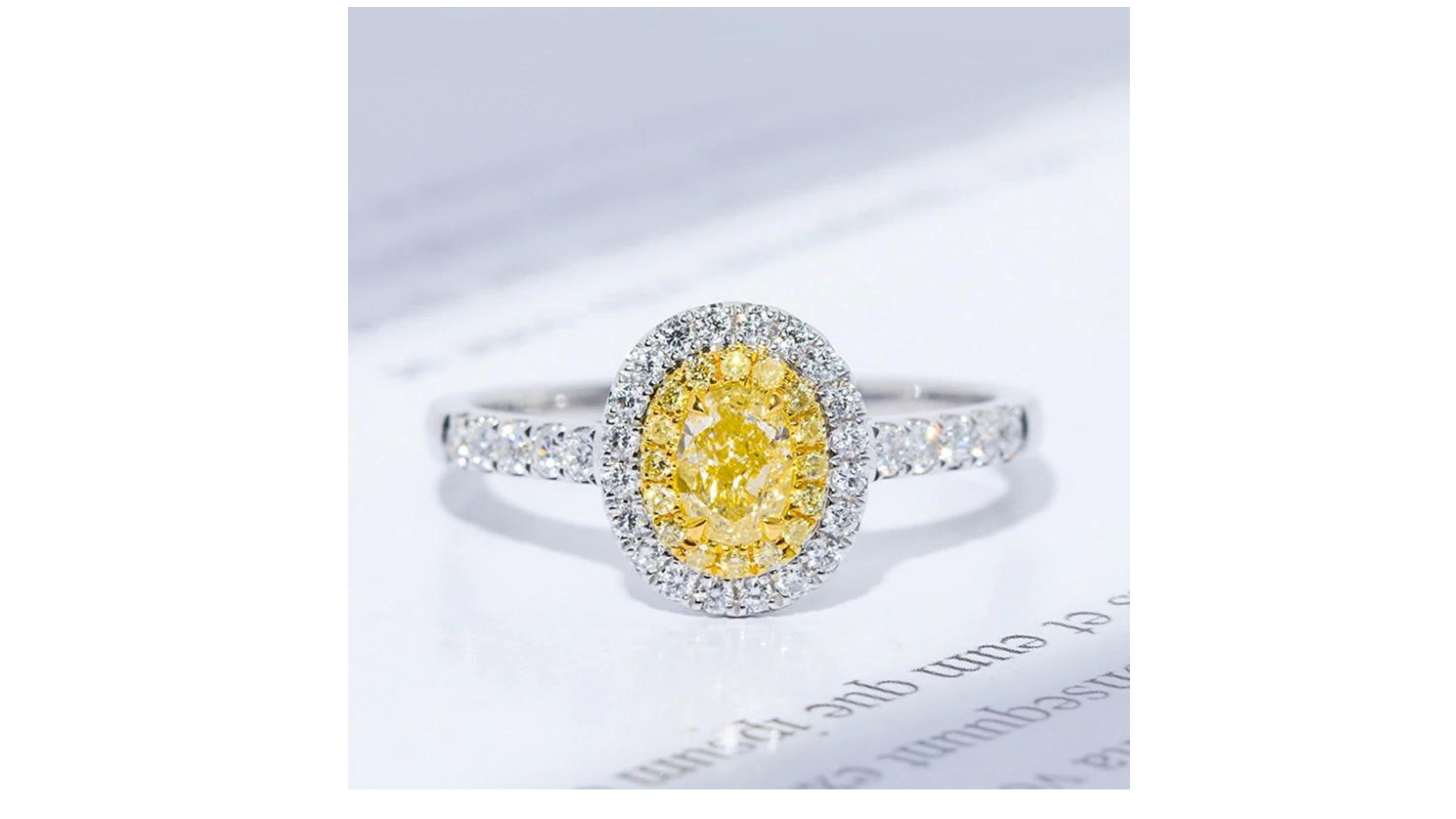 

This first image shows a Cushion cut  Yellow diamond 0.6carat tw  but you if you are looking for a higher one do let us know as it can be 1 carat  to 3 carat.  All set in 18 Karat White gold.    You can have any custom made with other colors