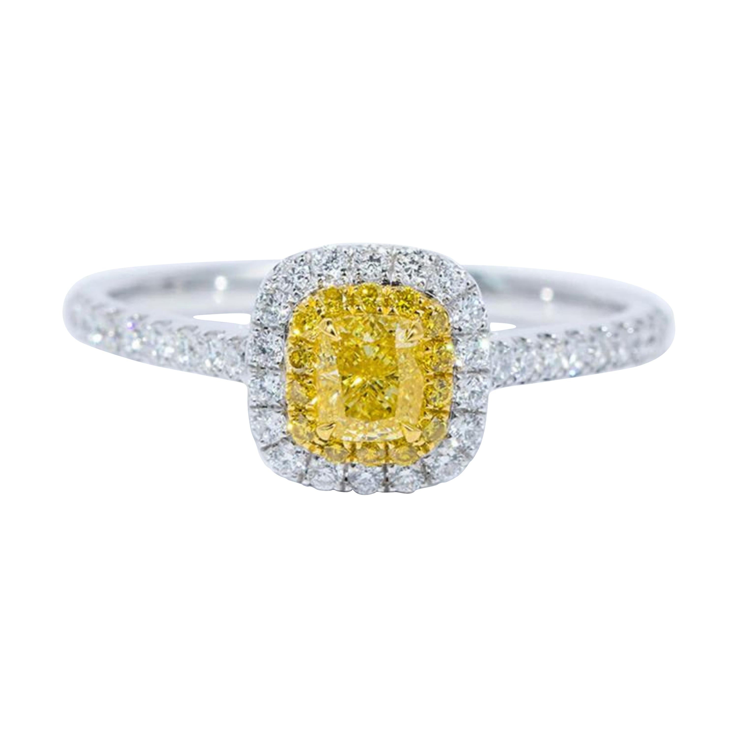 Yellow Diamond Ring 18 Karat White Gold