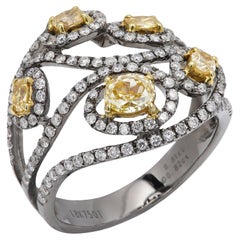 Valentine Yellow Diamond Ring 18k White Gold Natural Stones Cluster Free Style