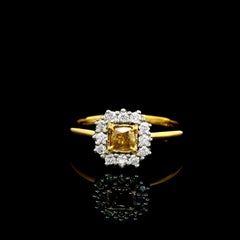 18kt Weißgold Gelb Diamant Verlobungsring, Kissenschliff, 2024