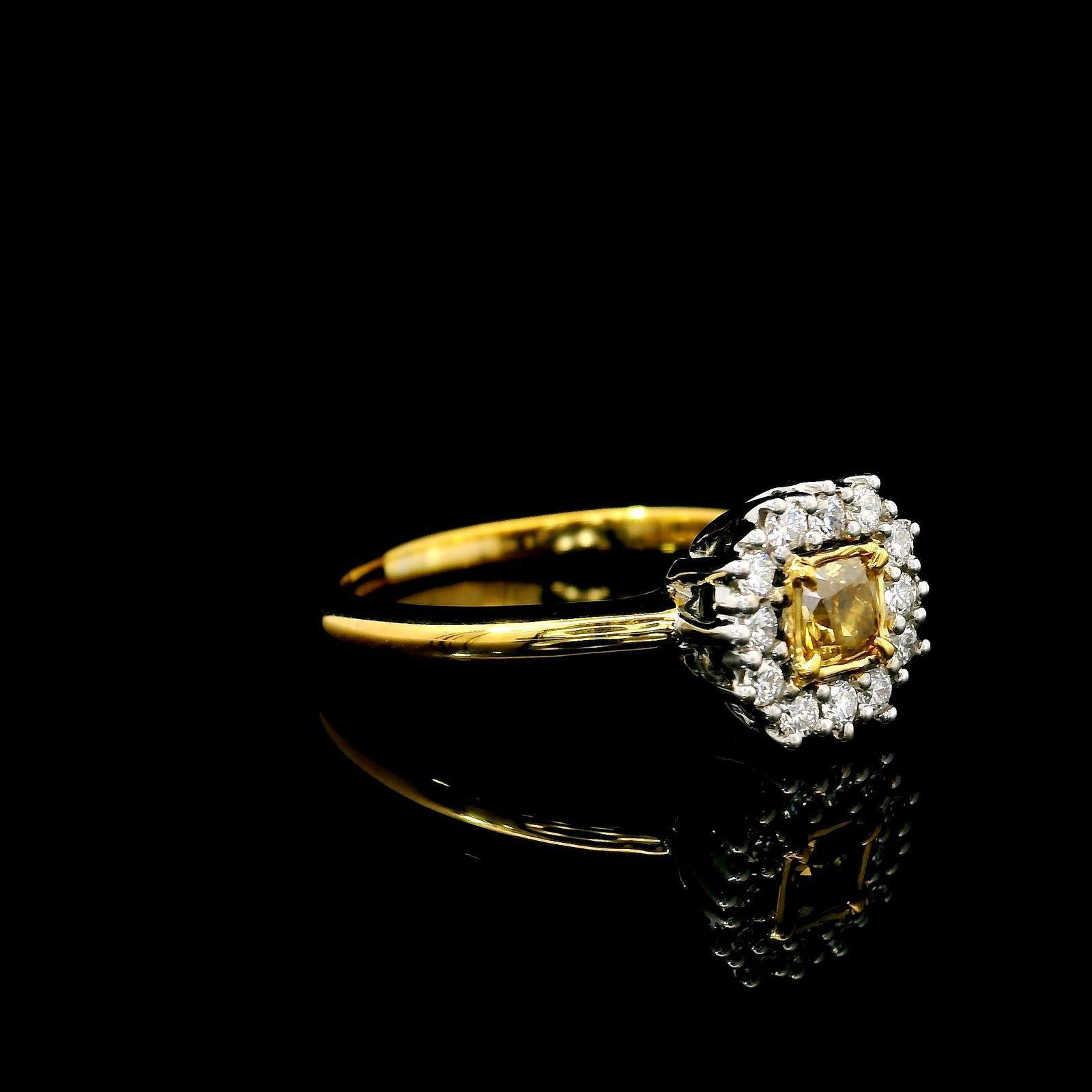 Cushion Cut Yellow Diamond Ring For Sale