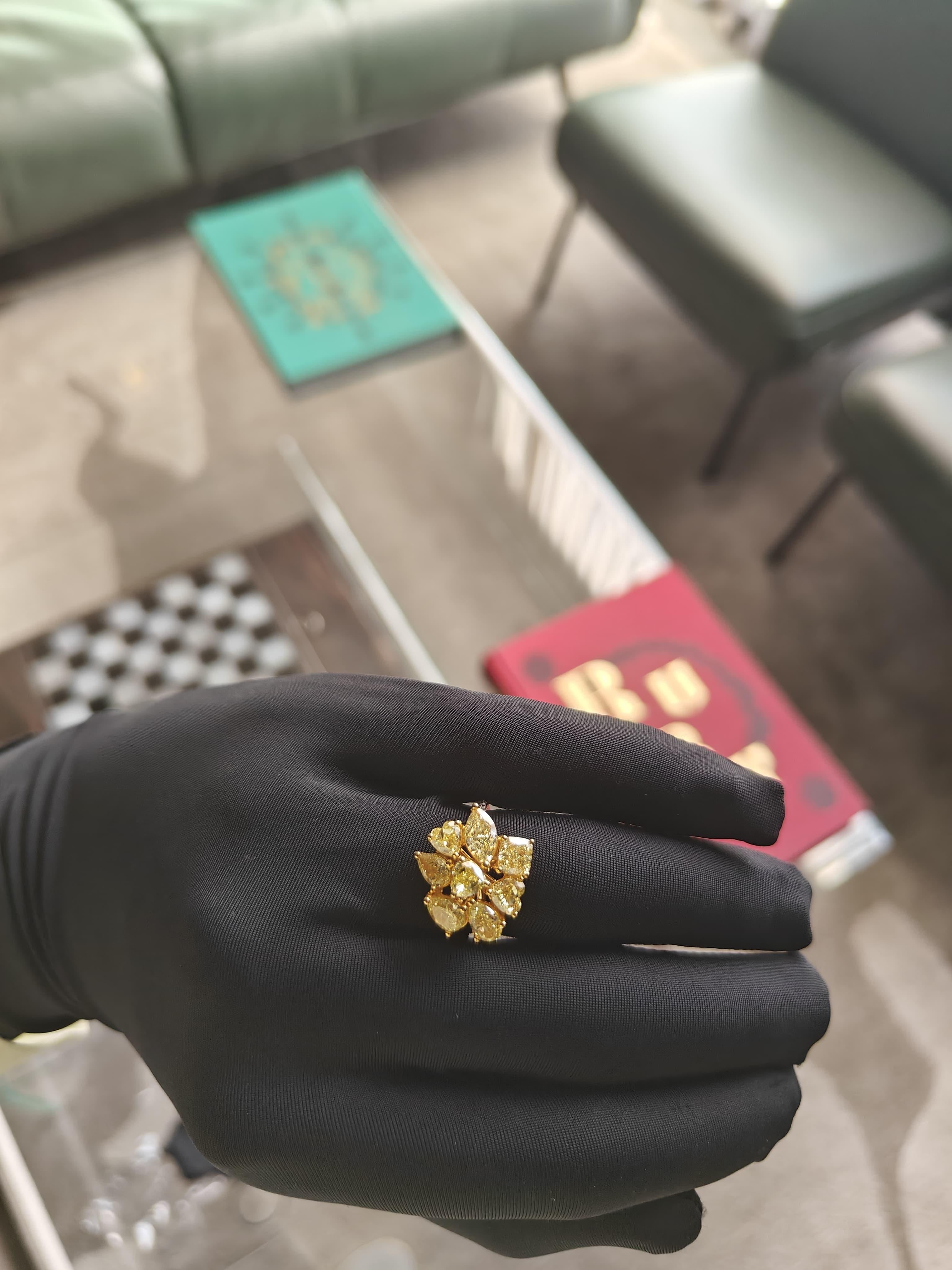 Mixed Cut Yellow Diamond Ring For Sale