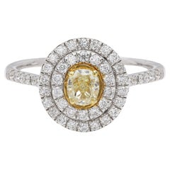 Yellow Diamond Ring Classic Round Shape 18k White Gold