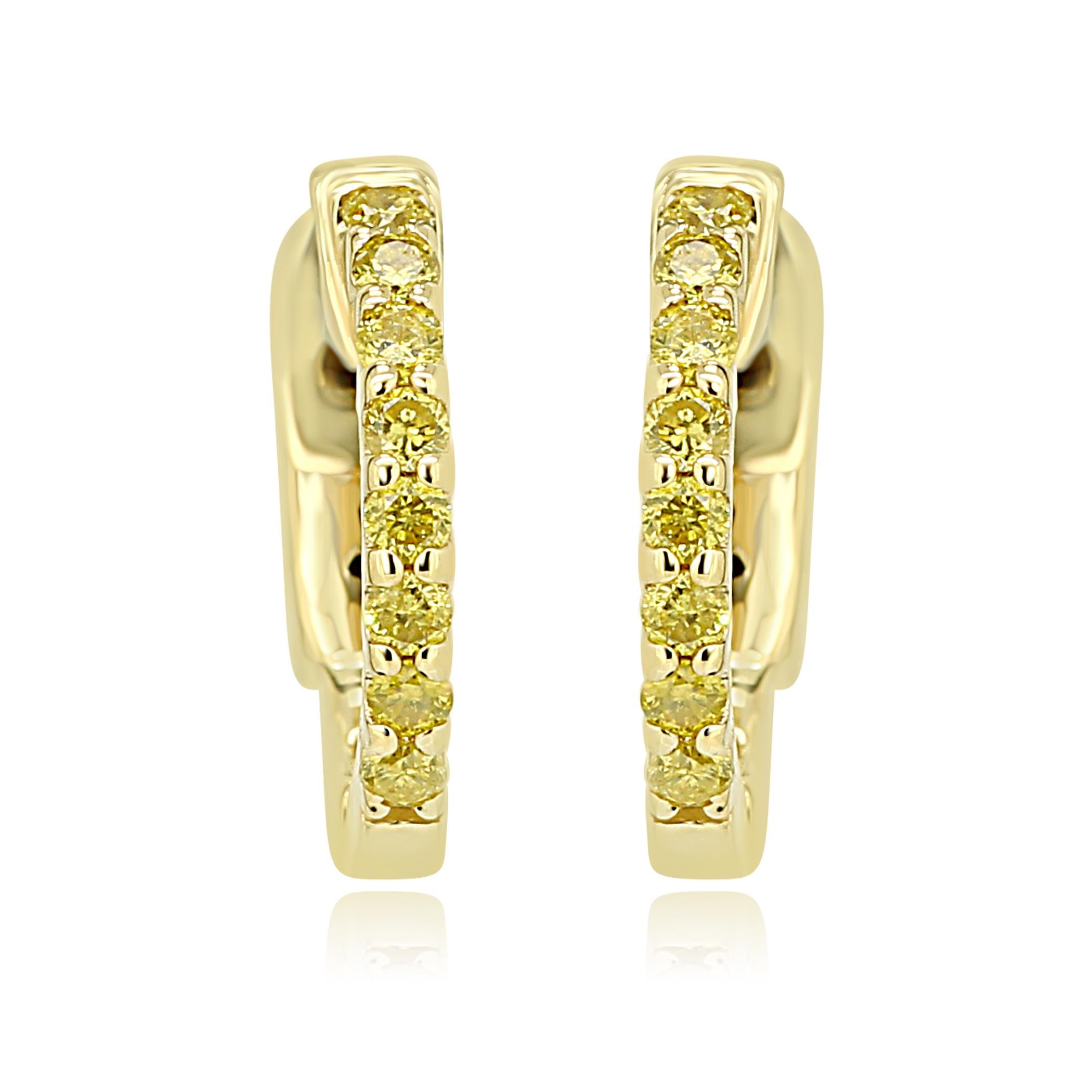 Modern Yellow Diamond Round 0.30 Carat 14k Yellow Gold Fashion Hoop Clip-On Earrings