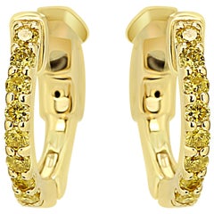 Yellow Diamond Round 0.30 Carat 14k Yellow Gold Fashion Hoop Clip-On Earrings