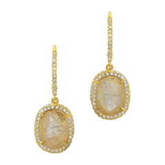 Yellow Diamond Slice Drop Earrings with Pave Diamonds in 18k Matte Yellow Gold