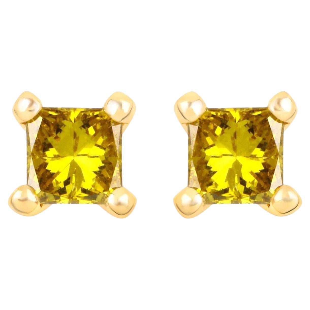 Yellow Diamond Stud Earrings 0.24 Carats 14K Yellow Gold