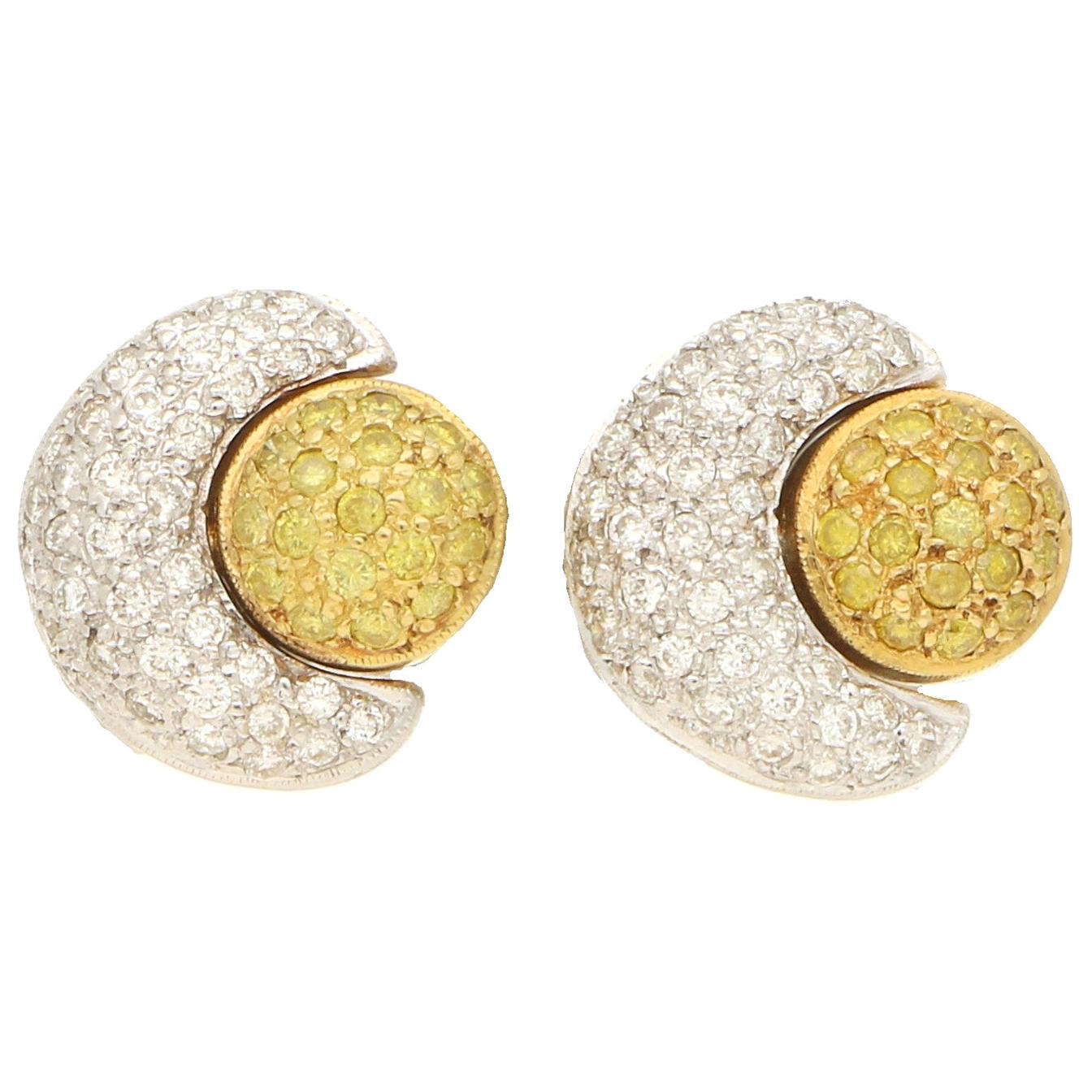 Yellow Diamond Sun and Moon Earrings in 18 Karat Gold
