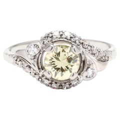 Gelber Diamant-Verlobungsring mit Wirbel, 18K Weißgold, Ring Größe 6,5