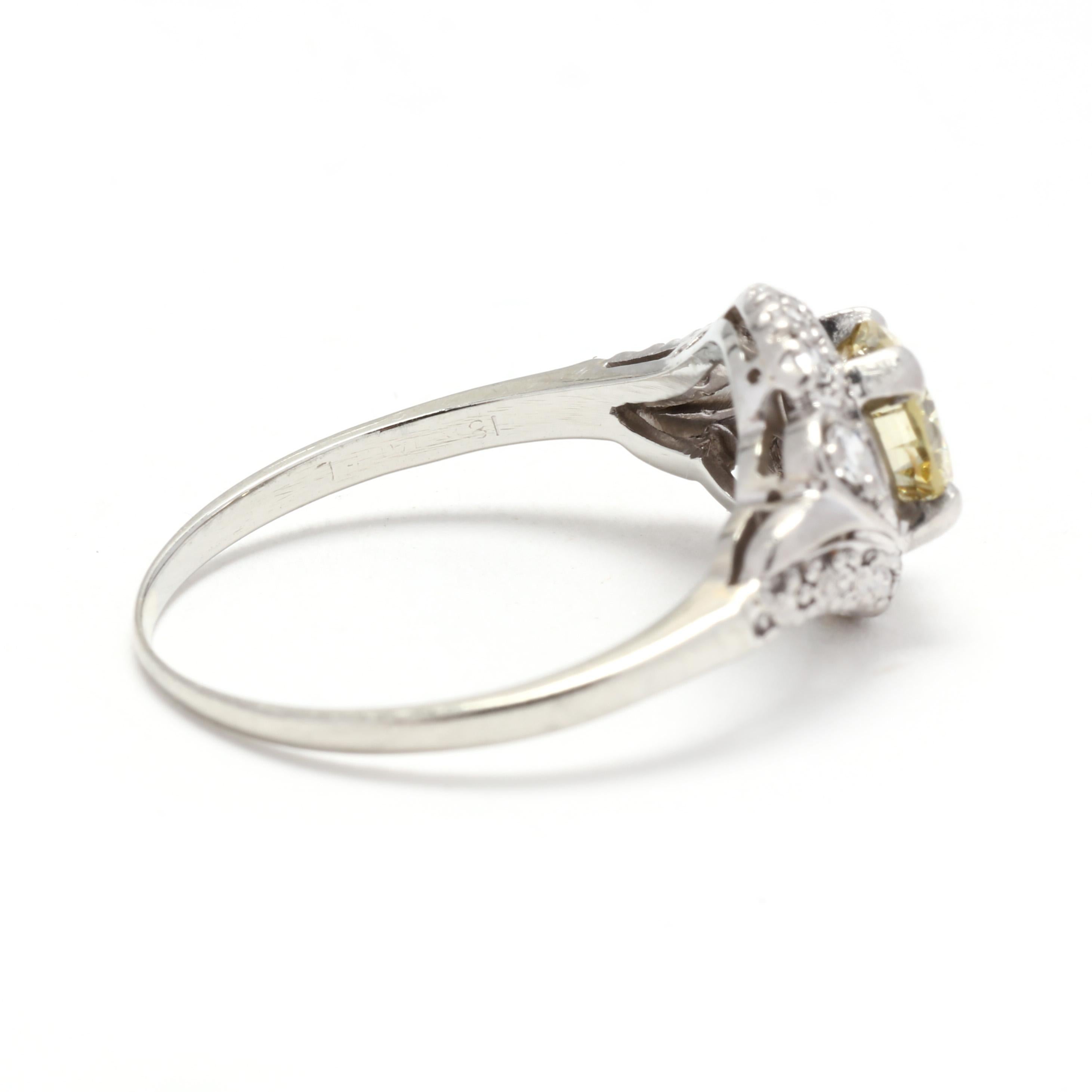 Women's or Men's Yellow Diamond Swirl Engagement Ring, 18KT White Gold, Ring For Sale