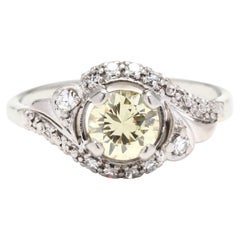 Yellow Diamond Swirl Engagement Ring, 18KT White Gold, Ring