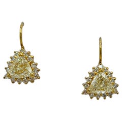 Yellow Diamond Trillion Dangle Earrings in 14K Yellow Gold