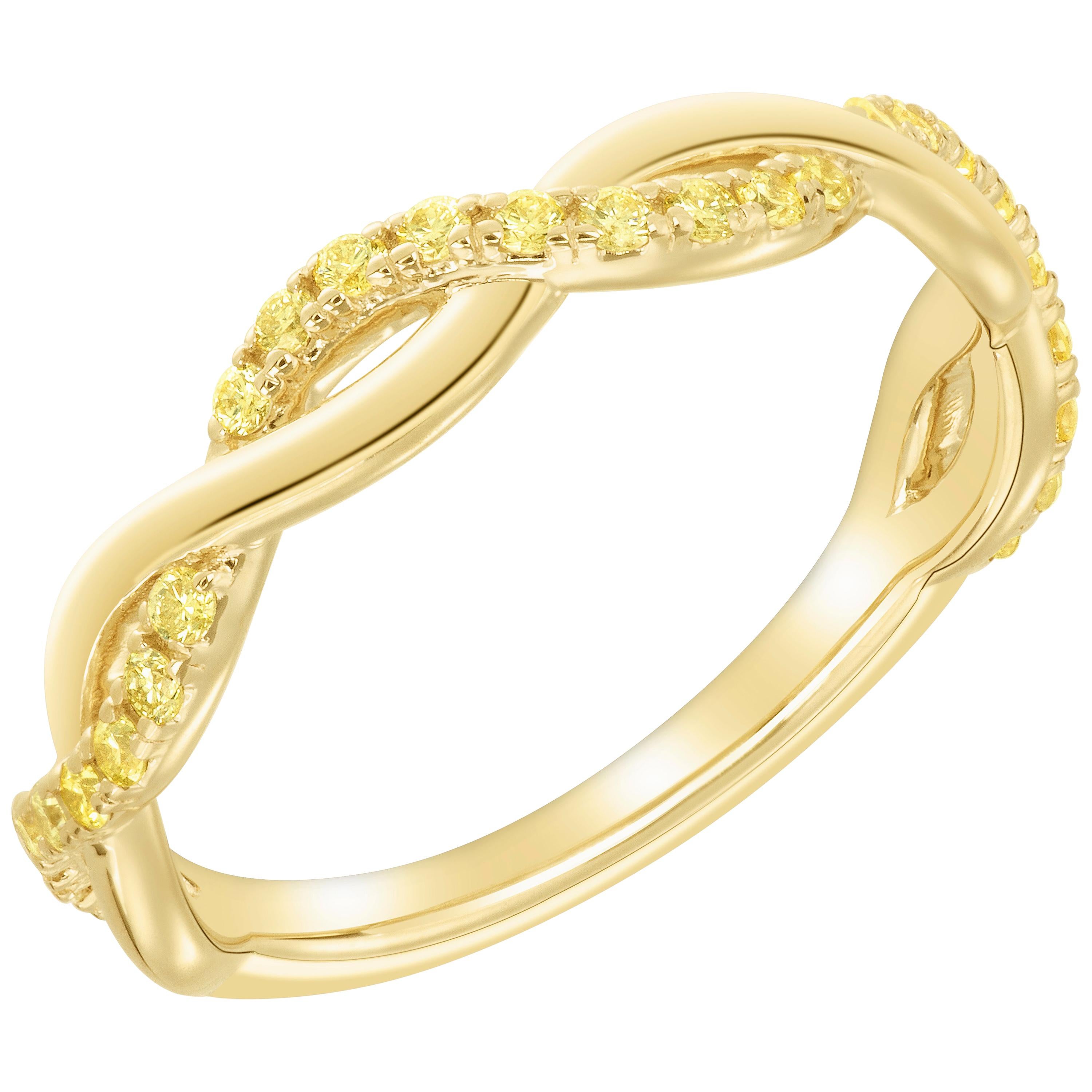 Unique Yellow Diamond Twist Band for Stackable or Wedding For Sale