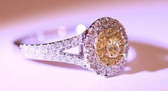 Yellow Diamond White Diamond Engagement Ring Right Hand Ring 18 Karat Two-Tone